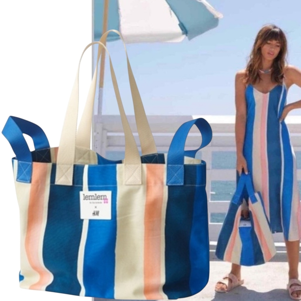 lemlem X Hm Blue and Pink Striped Tote Bag